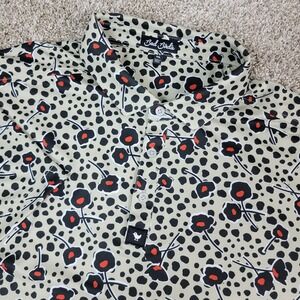 Bad Birdie Mens 2XL Cream Black AOP Floral Performance Stretch Golf Polo SS